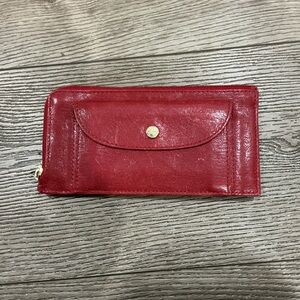 Abas Red Leather Purse Changer Cardholder Zip Wallet